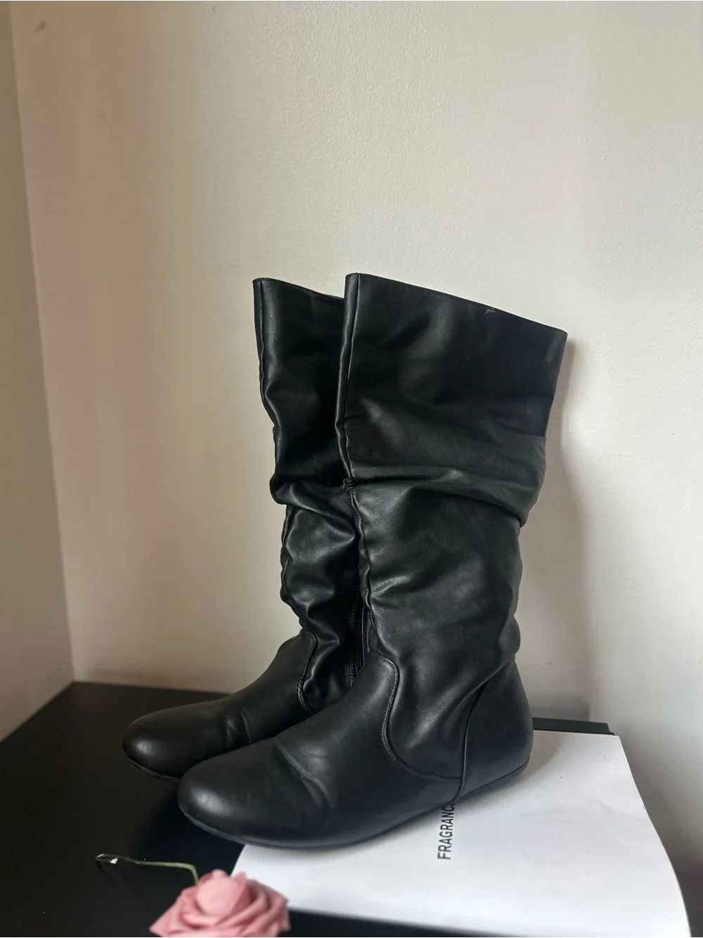 Hot cakes 11 Women’s Black Slouchy Leather Knee Boots